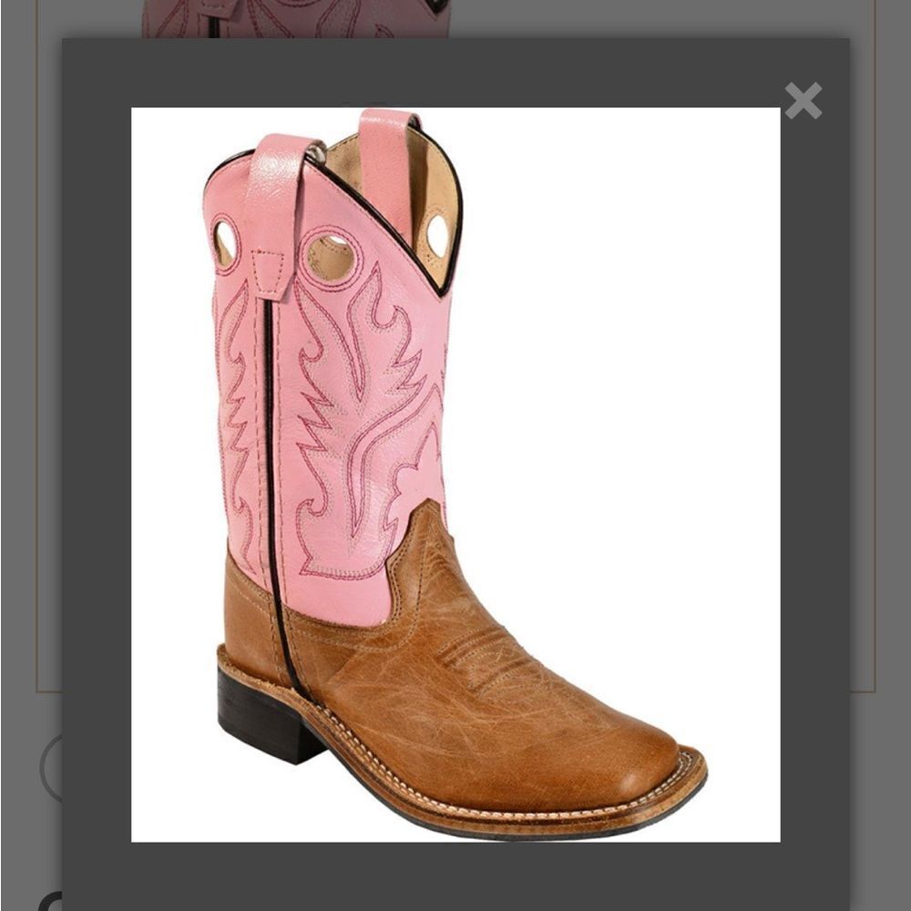 Old West kids brown pink corona calf square the cow girl boot 10.5 D wes…